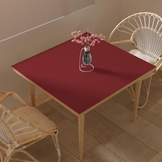 Faux Leather Table Cover,1.8mm Thick,54x54 Inch Table Protector,Table Protector For Dining Room Table,Dining Table Cover,Table Cover Protector,Dining Table Pad Protector(Black+Wine Red,54x54)