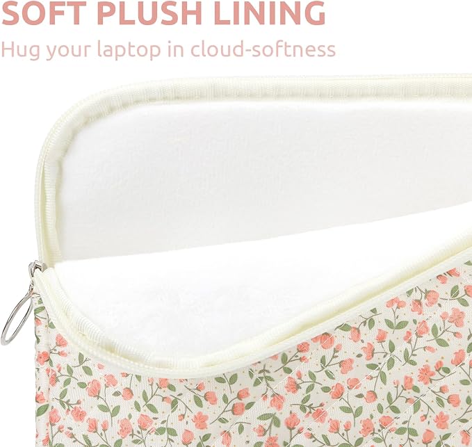Puffy Laptop Sleeve 13-15.6 Inch Cute Quilted Laptop Protective Case Padded Floral Computer Sleeve for MacBook (B-Pink, 13 Inch)
