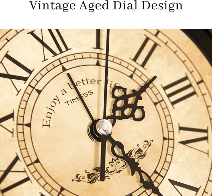 TIMESS 4.3-Inch Vintage Analog Alarm Clock, Silent Non-Ticking, White | Quartz movement, Roman numeral dial, battery operated, compact desk or table clock for bedroom, living room, and office