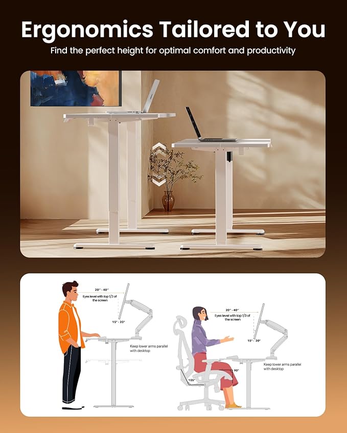 ErGear Height Adjustable Electric Standing Desk, 44 x 24 Inches Sit Stand up Desk, Memory Computer Home Office Desk, White