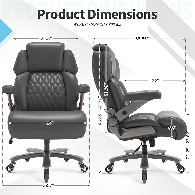 Big and Tall Office Chair 700lbs, Ergonomic High Back Computer Desk Chair | Adjustable Headrest&Lumbar Support, 3D Flip Arms, Large Wheels, Heavy Duty Metal Base, Thick Padded Wide Seat Executive Chair