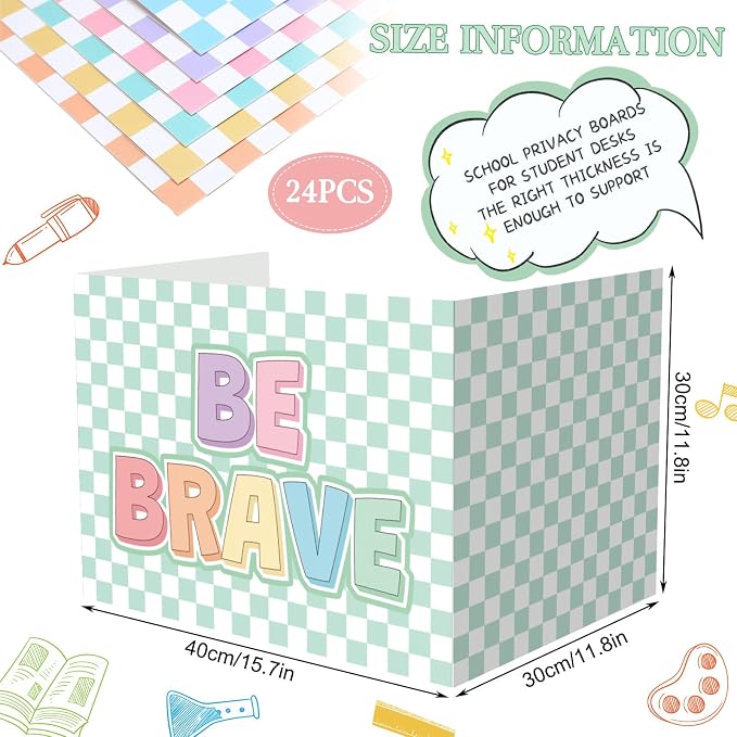 Honoson 24 Pcs Bulk Inspirational Privacy Folders for Students Cardboard Test Privacy Boards Motivational Words Desk Dividers Shield for Classroom School Study Supplies (Checkerboard)