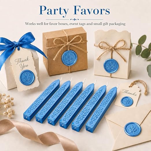 6 Pieces Sealing Wax Sticks with Wicks for Letter Seal Wax Stamp,Wedding Invitations, Packaging Decoration,Christmas Gift Ideas (Blue)