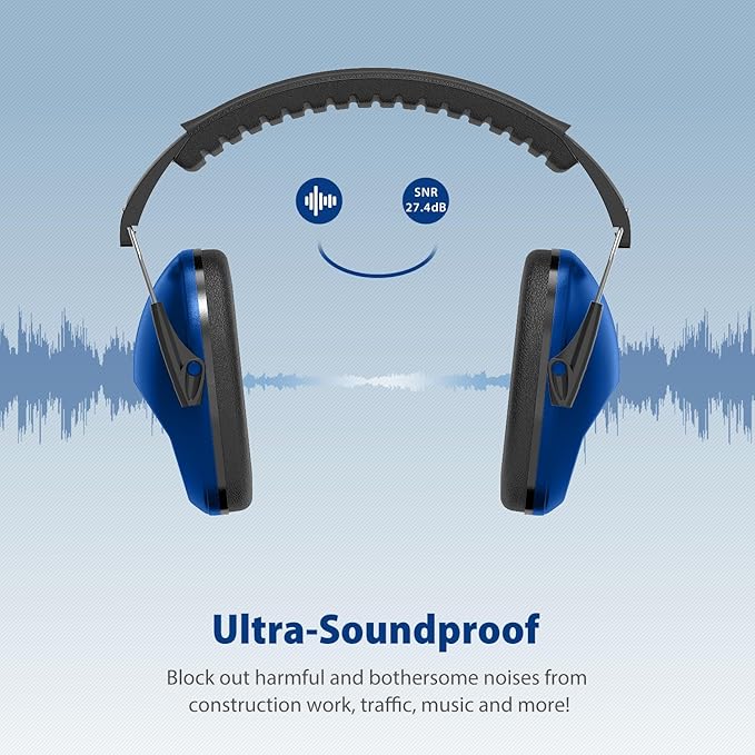Ear Muffs for Noise Reduction: SNR27.4 Noise Cancelling Headphones for Kids with Adjustable Headband, Hearing Protection Earmuffs for Monster Truck, Fireworks and Kids Autism, Dark Blue