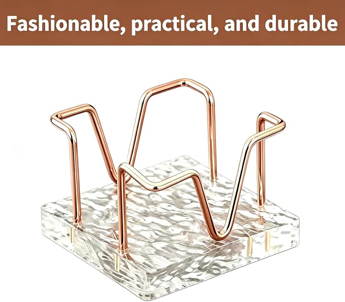 Sticky Note Holder, 3 x 3 inch Self Stick Note Pad Holder, Post It Note Dispenser Desk Accessories for School and Office Desk Organizer, Rose Gold & Clear Acrylic