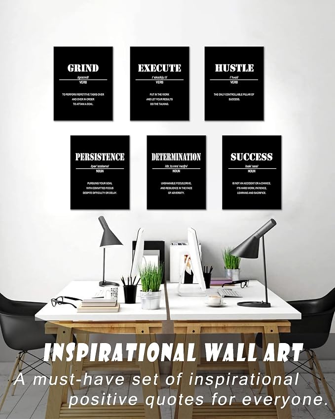 𝗗𝗿𝘀𝗼𝘂𝗺 Inspirational Office Wall Art Motivational Wall Decor 𝗙𝗿𝗮𝗺𝗲𝗱 12” x16” Quotes Wall Art for Living Room - Encouraging Canvas Posters for Bedroom - Sayings for Wall Decor - Set of 6 PCS Framed