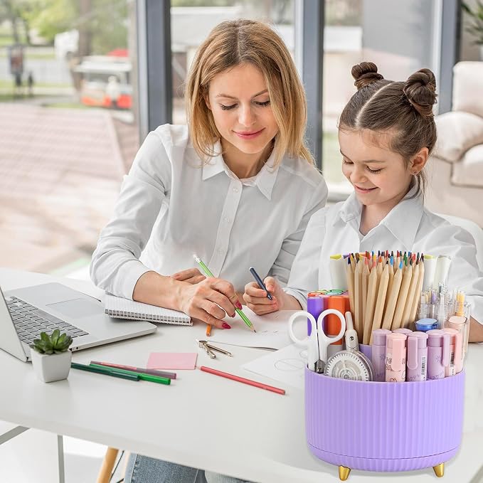 Camelmother 360°Rotating Pen&Pencil Holder For Desk With 5Slots Cute Office | Spacious Beautiful & Durable For Teachers Students Workers Easy Storage for Pens Stationery