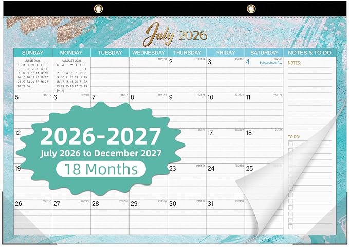 Tcamp Desk Calendar 2026-2027, Large Desktop/Wall Monthly Calendar (Jul. 2026 - Dec. 2027) 17'' x 12'', 18 Months Desk Pad Calendar for Home School Office