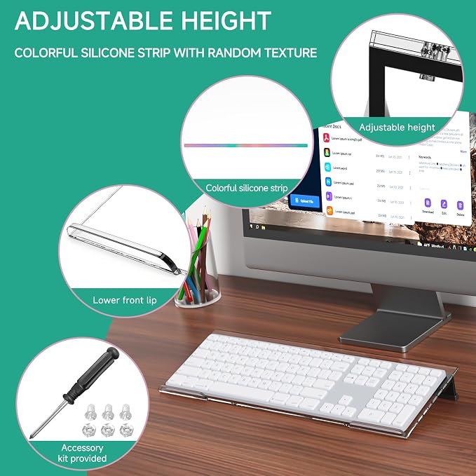 Ergonomic Computer Keyboard Stand - Adjustable Keyboard Riser Tilt Clear and Black Acrylic Keyboard Tray Non-Slip Elevated Typing Key Board Holder Lift for Home Office Desk Accessories