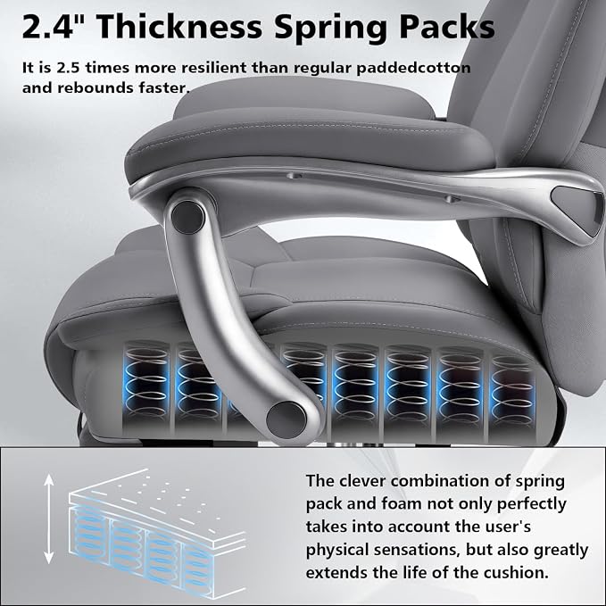 WAILOR 600lbs Big and Tall Office Chair for Heavy People,Heavy Duty Comfy Executive Office Desk Chair with Adjustable Lumbar Support,High Back Reclining PU Leather Computer Chair (Classic, Grey)