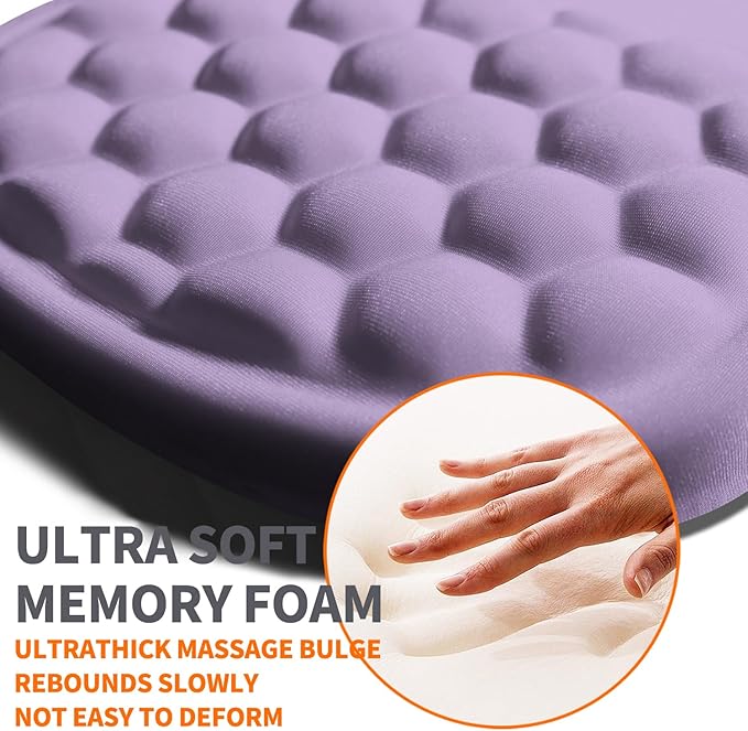 Ergonomic Joint Wrist Support Mouse Pad with Memory Foam Cushion Massage Bump, Carpal Tunnel Pain Relief Mousepad Slope Design for Wrist Rest, 11.8x7.9 in, Pale Purple