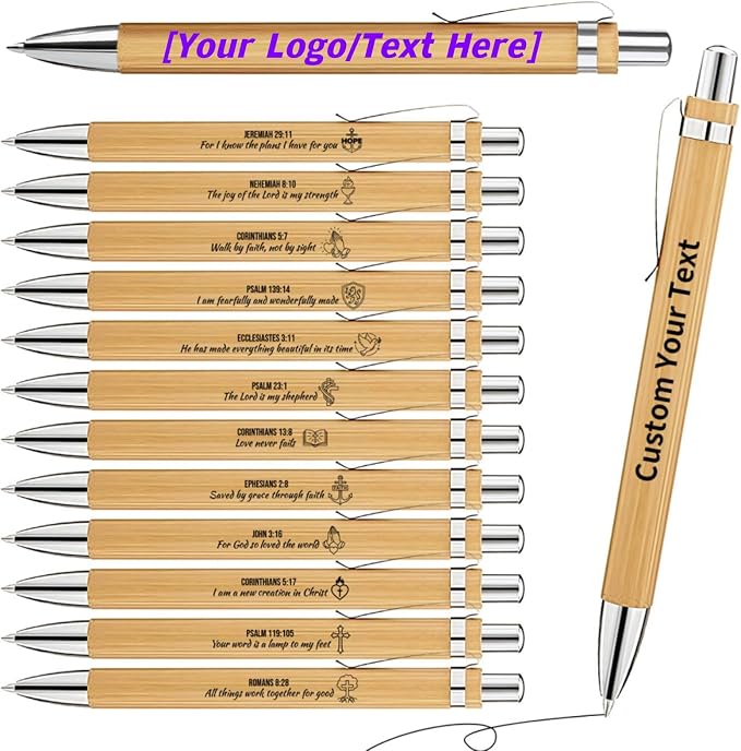 Custom Pens with Your Logo Text Personalized Bamboo Retractable Ballpoint Pens Inspirational Quote Pen Bulk Religious Gifts for Men Women