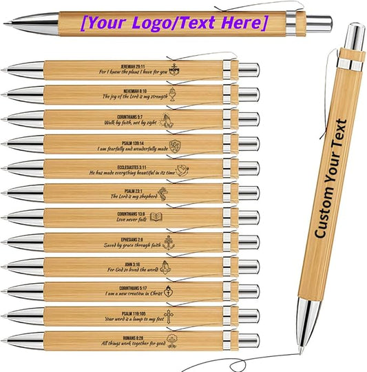 Custom Pens with Your Logo Text Personalized Bamboo Retractable Ballpoint Pens Inspirational Quote Pen Bulk Religious Gifts for Men Women
