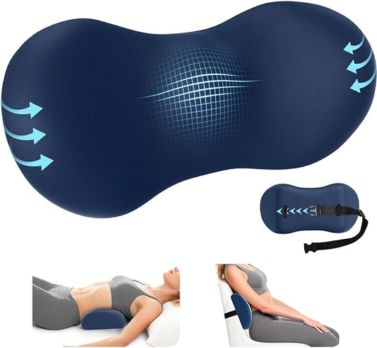 Lumbar Support Pillow for Office Chair - Memory Foam Lumbar Pillow with Detachable Strap & Breathable Cover, Ergonomic Back Support for Office Chair, Car Seat Cushion, Bed Rest (Blue)