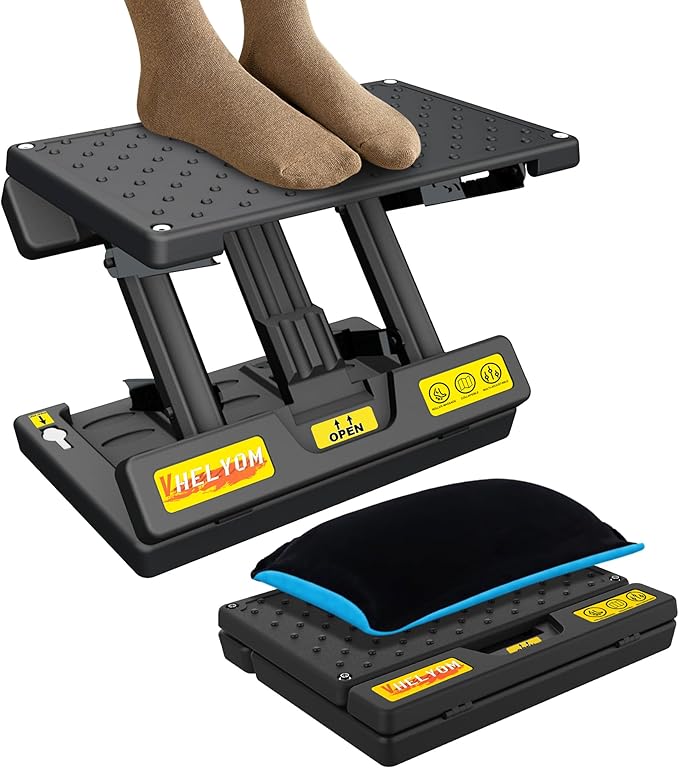 Foot Rest for Under Desk at Work,Height Adjustable Footrest with Massage Roller and Thick Cushion,Ergonomic Foot Rest for Car,Office,Home,Train,Travel,Gaming,Sturdy Metal Frame All-Season Use