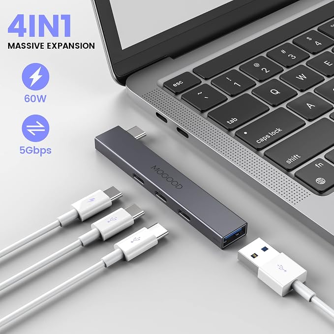 MOGOOD USB C Hub USB C Splitter for Laptop(Monitor NOT Supported),Type C Multiport Adapter with 60W Power Delivery for MacBook Quest3(Would't Charging Over 60W)