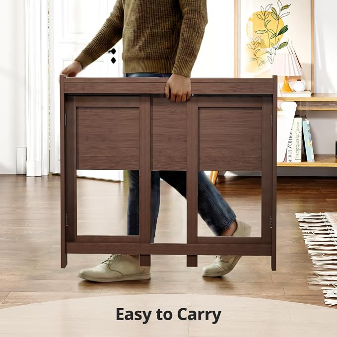 Bamboo Folding Desk 32.68 Inch, Small Foldable Desk for Small Spaces, Writing Desk Computer Table for Bedroom Home Office, Space Saving Foldable Desk, Easy Assembly, Brown
