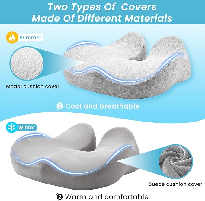 Seat Cushion,Ergonomic Chair Cushions for Sit Bone Tailbone Pain Relief,Sciatica & Back Support,Memory Foam Butt Pillow for Office,Car,Home,Gaming,Wheelchair