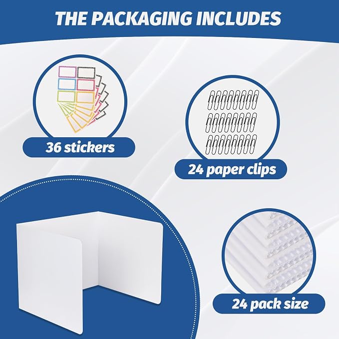 24 Pack Desk Dividers for Students,3-Fold Privacy Screens,Testing Dividers for Classroom Waterproof,Plastic Easy Clean Privacy Shields for Student Includes Extra Labels