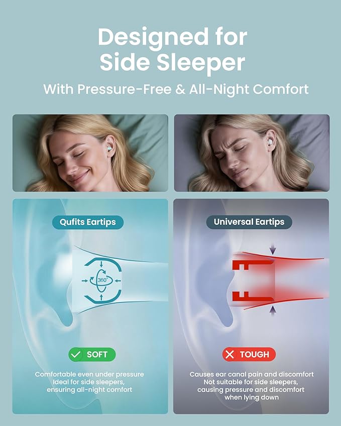 Dream Ear Plugs for Sleeping, 23dB Noise Reduction Soft Silicone Earplugs with Patented Qufits Eartips and Carry Case, Reusable Earplugs for Sleep, Work, Focus, Study, Travel - Mint