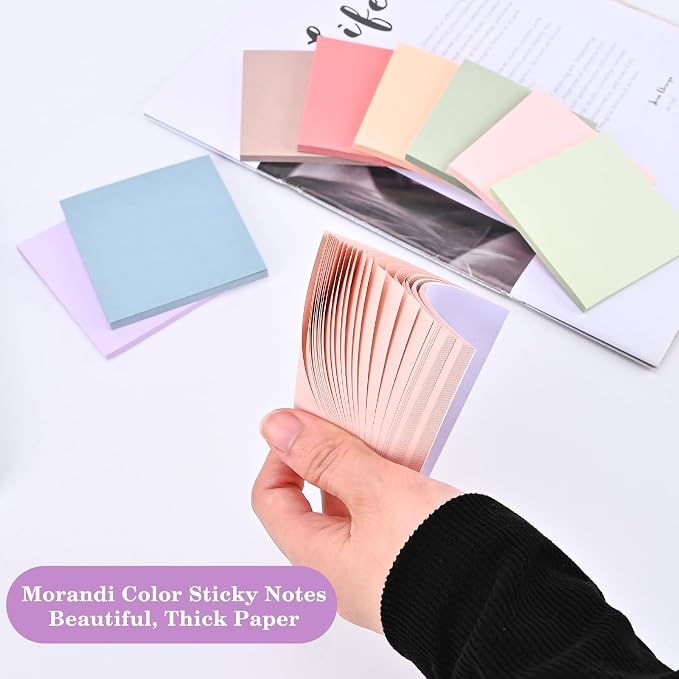 Sticky Notes 3”x3”, 12 Colors Vintage Self-Stick Note Aesthetic, 12 Pads, 50 Sheets/Pad Total 600 Sheets, Easy to Post for School Office Desk Accessories Desk Supplies (Vintage Morandi)