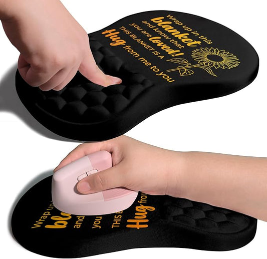Ergonomic Joint Wrist Support Mouse Pad with Memory Foam Cushion Massage Bump, Carpal Tunnel Pain Relief Mousepad Slope Design for Wrist Rest, 11.8x7.9 in, Hug You and Me