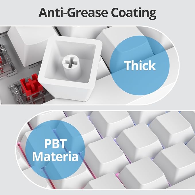 Guffercty kred Blank Keycaps Thick PBT Cherry Profile, 129 Keys Minimalist White Keycap Set with 7U Spacebar for Mechanical Keyboard(Blank White)