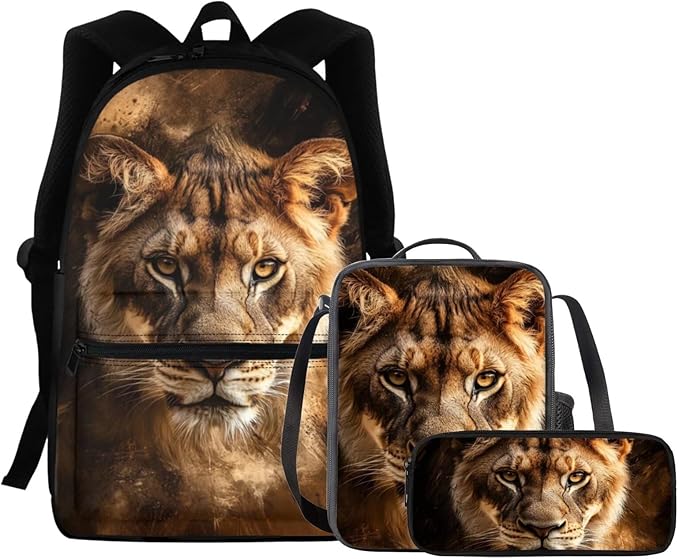 3D Leopard Printed Backpack for Boys 8-12 Cool School Backpack Set with Lunch Box and Pencil Bag Kids Large Capacity Bookbag Set Back to School Supplies