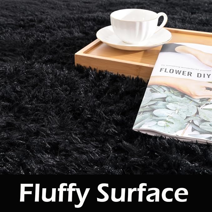 HOMORE Black Rug for Bedroom 4x6 Furry Carpet for Boys Girls Shaggy Fuzzy Rugs for Living Room Non Slip Large Rug for Kids Dorm Home Decor