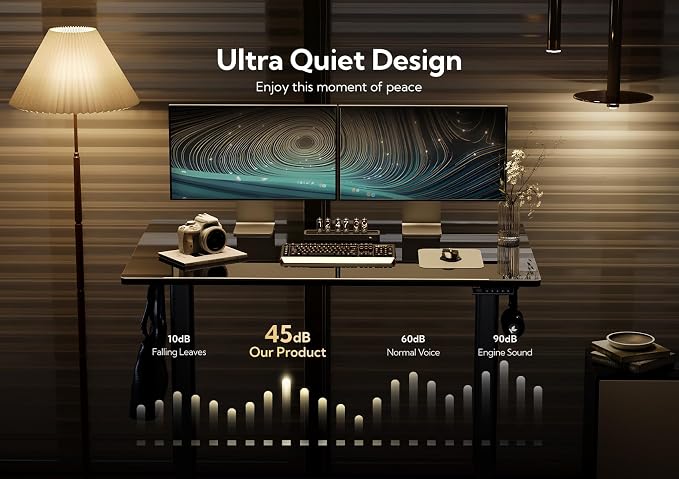 Claiks 40x24 Inch Black Glass Standing Desk | Adjustable Height, Tempered Glass Top, Stand Up, Quick Install, 3 Memory Presets