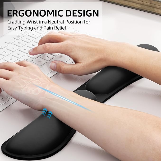 KTRIO Ergonomic Keyboard Wrist Rest, Memory Foam Wrist Support, Black | Ergonomic Design, Non-Slip Base, Office and Home Use, Optimal Size & Universal Fit