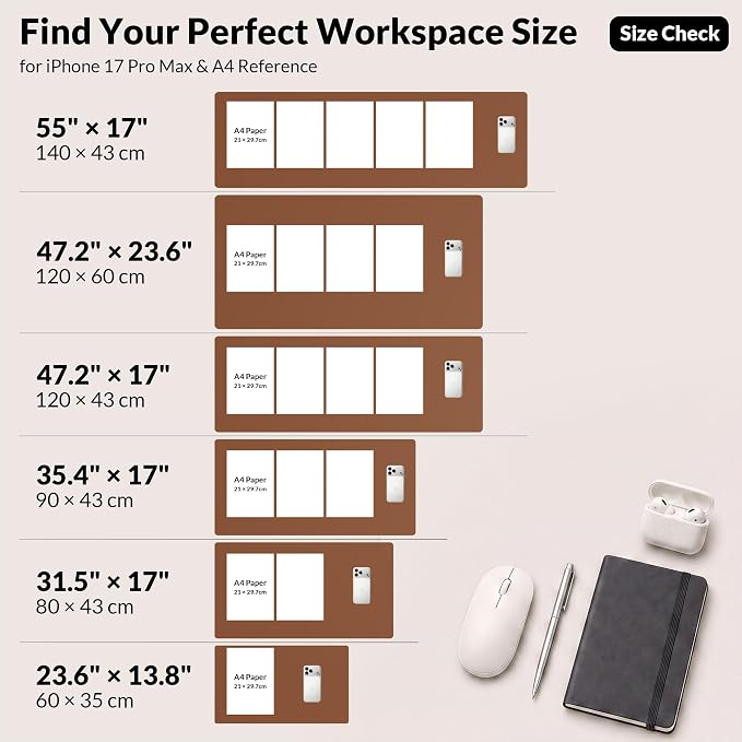 AFIING Leather Desk Mat, Brown, 31.5" x 17", Cork Desk Pad Protector | Dual-Sided Cork & PU Leather Desk Pad, Waterproof, Non-Slip for Mouse, Writing, Office, Home & Study