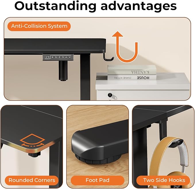 Electric Standing Desk, 40" ×20" Samll Standing Table, Height Adjustable Compact Sit Stand Desk with Splice Board, Home Office Table with 2 Hooks, Black