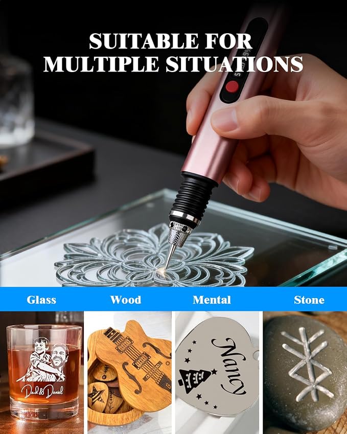 Cordless Engraving Pen for Metal Wood Glass Plastic, Engraving Tool 44Kits, 5 Speeds Up to 30000RPM, 500mAh USB Rechargeable Engraver Kit Craft Gifts for Teens Adults Beginner with Guide Book (Rose)