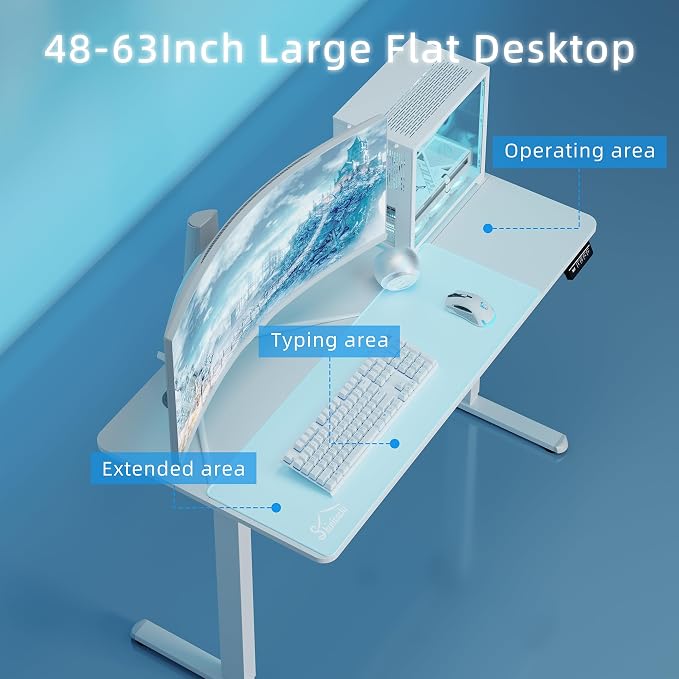 Shintenchi Standing Desk, 48x24 Inch Height Adjustable Electric Sit Stand up Desk, Ergonomic Rising Computer Table, Modern Lift Gaming Desk Workstation for Home Office, White