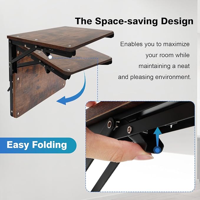 Folding Shelf Wall Mounted for Small Space, Wooden Wall Table for Living Room Bedroom Decor, Office Floating Fold Down Desk, Media Shelves with Heavy-Duty Brackets Holds Up to 80lbs, 21.7Inches