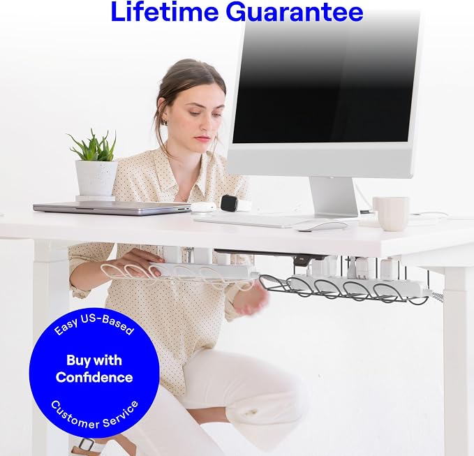 CarryUp Under Desk Cable Tray for Dorm Room - Cream | No Drill Wire Management Clamp, Computer Cord Organizer, Cable Hider & Holder, Cord Office Organization, Dorm Essentials