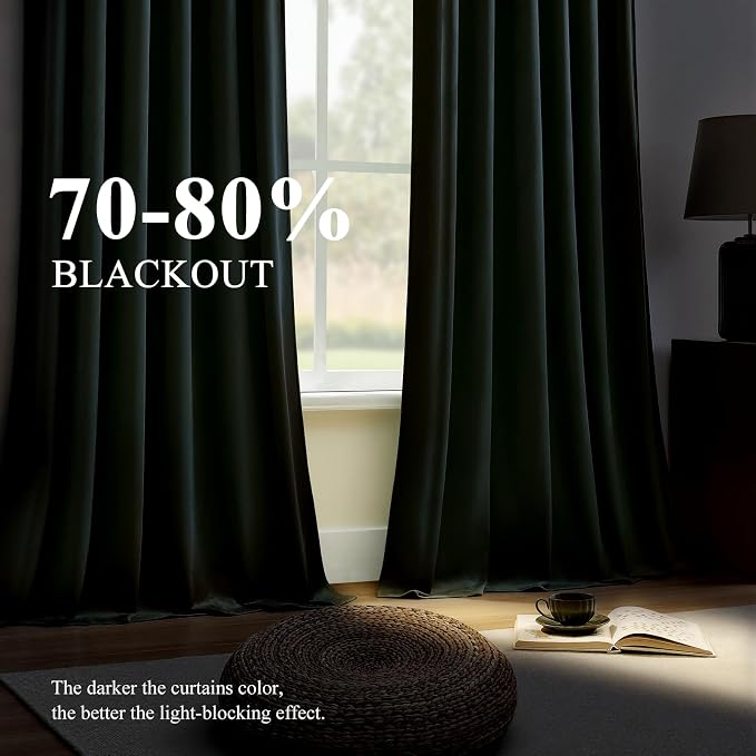 Green Velvet Blackout Curtains 96 Inches for Bedroom, Thermal Insulated Noise Reducing Curtains Luxury Room Darkening Drapes for Dining Room, Back Tab Rod Pocket, W52 x L96, Dark Green, 2 Panels