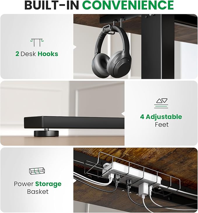 1 Inch Thick Tabletop Electric Standing Desk Adjustable - 60x28 Inch Sit Stand Desk, Double Beam Frame, 3 Memory Height Adjustment, Cable Management for Home Office