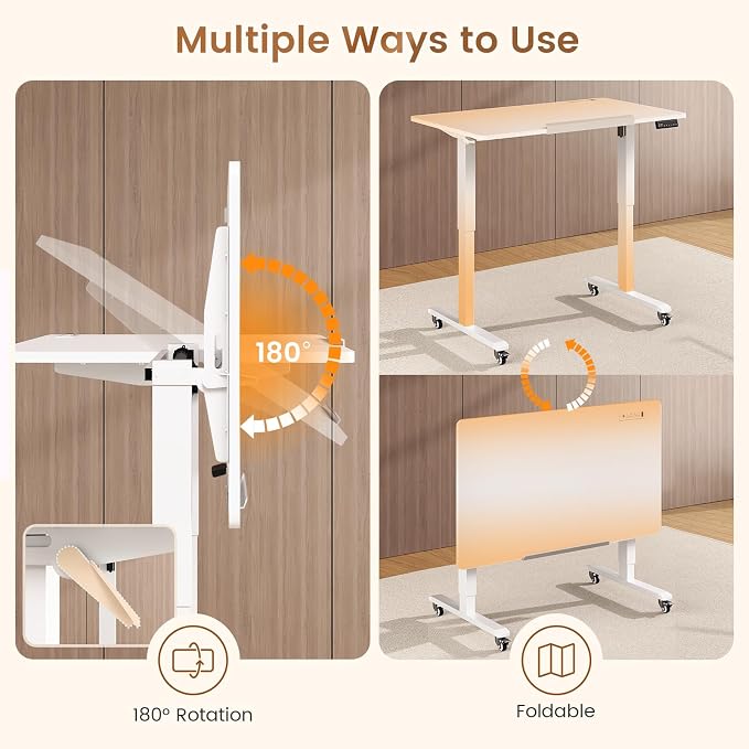 SEDETA 31.5 Inches Electric Standing Desk, 180° Tiltable Mobile Rising | Computer Desk Height Adjustable with Wheels for Drawing/Writing/Gaming/Study/Home Office/Small Space, White