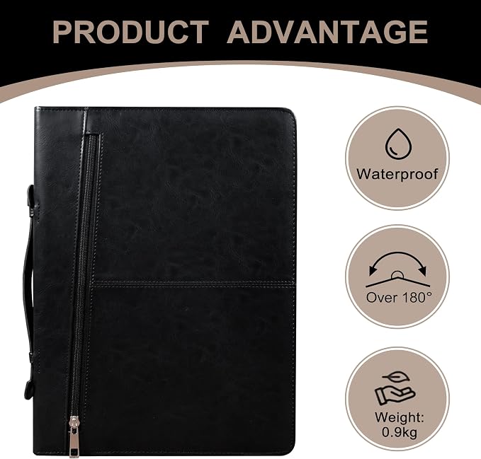 Free Name Engraved, Personalized Vegan Leather Padfolio for Men, Customized Leather Portfolio for Women, Portfolio Folder, Business Document Organizer for 13.3" iPad,Padfolio with A4 Notepad Holder