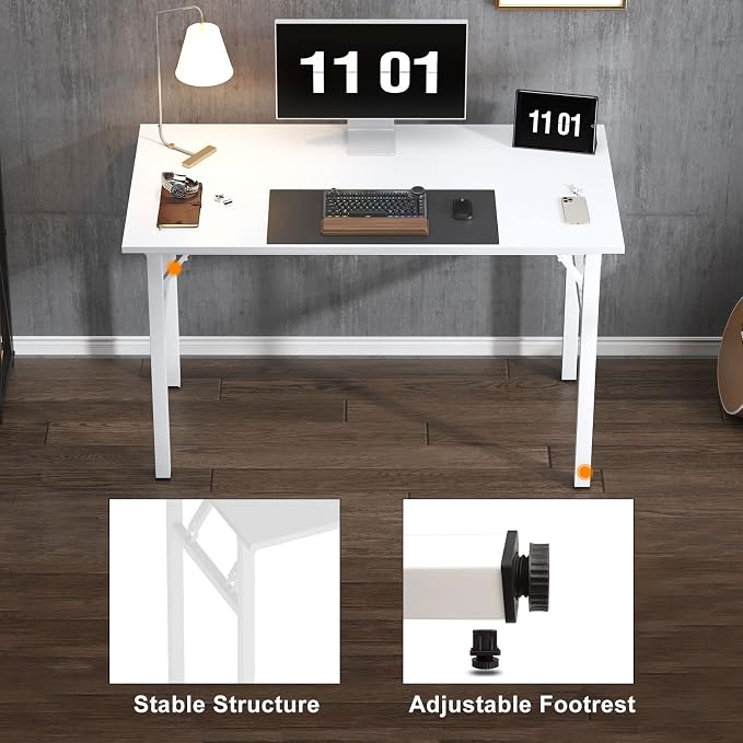 sogesfurniture Modern Foldable Computer Desk 47 inches, No Assembly Sturdy Laptop Workstation for Home Office, Portable Folding Study Table Writing Gaming Desk for Small Spaces, White