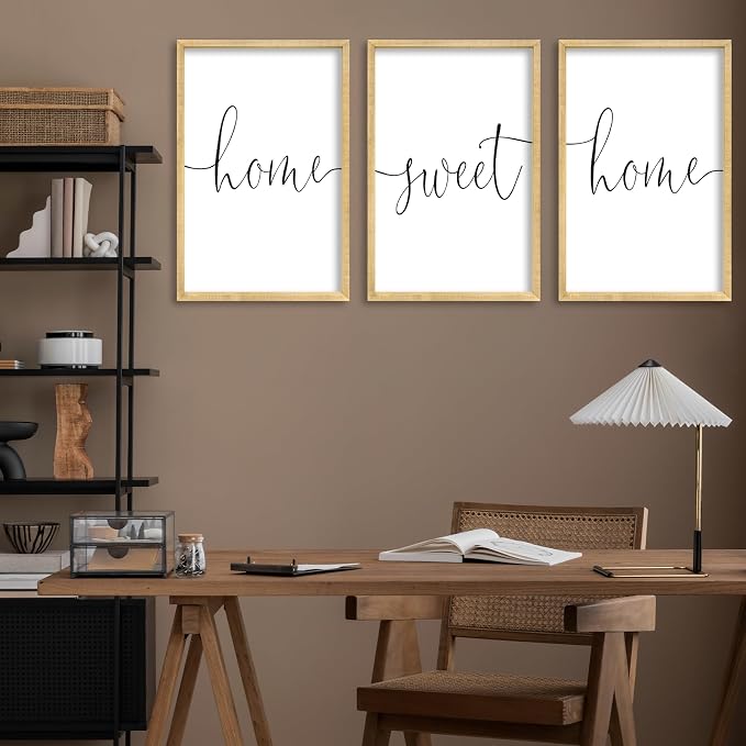 RLWangChao Home Sweet Home Sign Set of 3 Wall Art Decor 16"X11" Vintage Bedroom Above Bed Minimalist Modren Living Room Wooden Framed Warm And Cozy Family Wall Hanging Decoration (Wood)