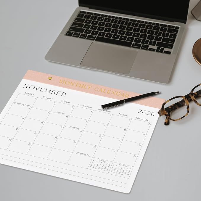 Aesthetic 2026-2027 Desk Calendar - Runs From January 2026 Until July 2027 - Minimalistic Office Desktop/Wall Calendar 14.5"x11.5" for Easy Organizing
