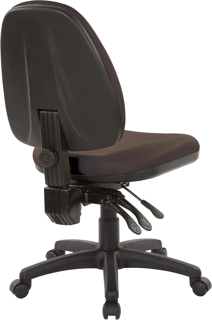 Office Star Ergonomic Dual Function Office Task Chair with Adjustable Padded Back and Built-in Lumbar Support, Armless, Dillon Java Fabric