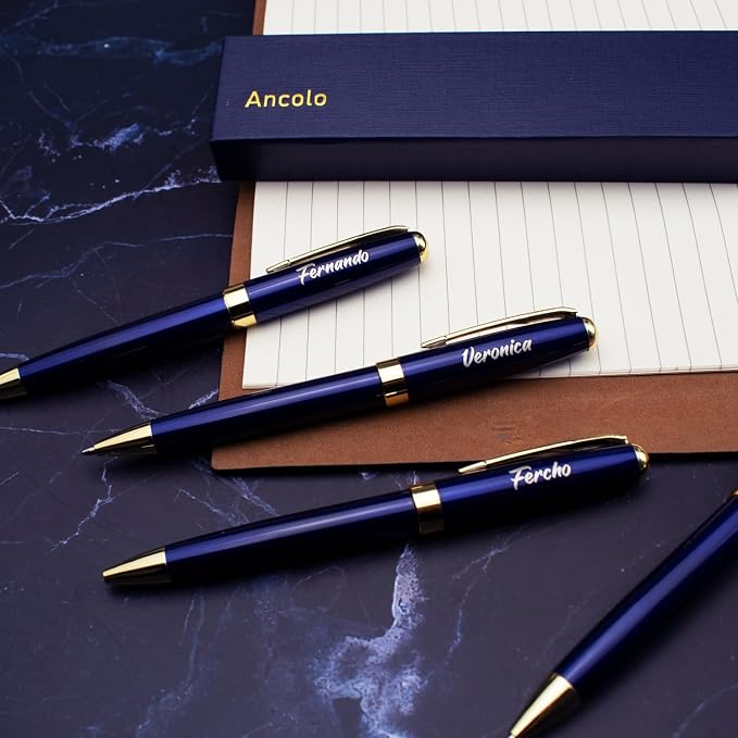 Ancolo Personalized Luxury Ballpoint Pens Writing Set Fancy Nice Gift Pen Set for Friends Executive Business Office - Custom with Your Name or Message with 10 extra Refills