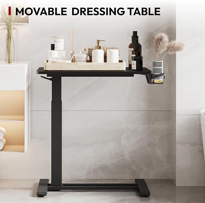 SANODESK 28''Mobile Standing Desk with Hidden Wheels,Pneumatic Laptop Desk | Computer Cart Movable Height Adjustable Table Small Sit Stand Desk for Home Office Hospital Use,27.6" W x 15.7" D, Black