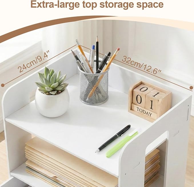 Desk Organizer, 2-Tier File Organizer for Desk with Drawer, Letter Tray Paper, Desktop Document Sorter for Letter, File Folder Holder for Office, Home or School- White MLT002W2