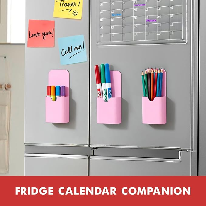 BEYGORM 4 Pack Magnetic Pen Holder for Whiteboard, Upgraded 1.5 mm Pencil Cup Organizer for Dry Erase Markers, Ideal Classroom, Office, Refrigerator, Locker (Pink)