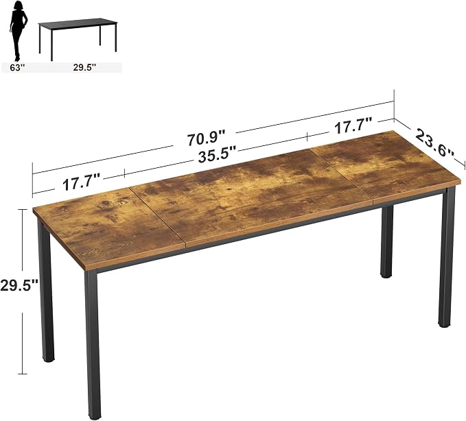 Need Large Computer Desk 70.8 x 23.6 inches Conference Table Large Office Desk Writing Table Workstation for Home Office,Rustic Brown & Black 10FJGSAC3-180FG-60-ND